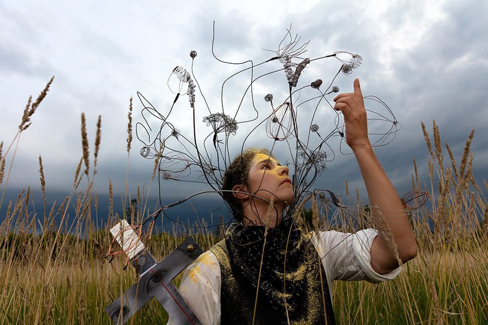 Meryl McMaster (nêhiyaw [Plains Cree], British, and Dutch, b. 1988), "Remember the Sky You Were Born Under", 2022. From the series “Stories of my Grandmothers | nōhkominak ācimowina”. Giclée print. 40 x 60 in. Courtesy of the artist and Stephen Bulger Gallery and Pierre-François Ouellette art contemporain.