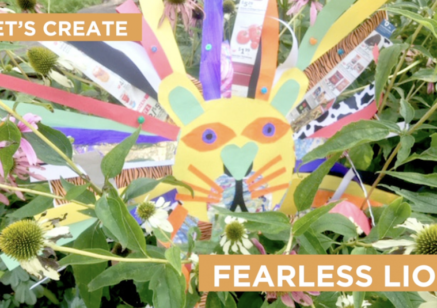 Screenshot fro the fearless lion cyber studio video. Text says "let's create a fearless lion."
