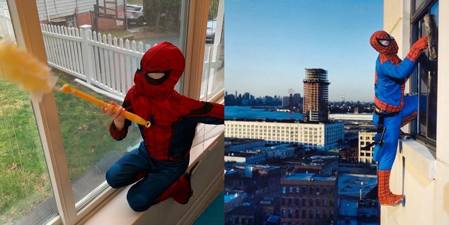 dulce pinzon's artwork bernabe mendez (spiderman) on the right is compared to a recreation on the left. this is part of the Between art and quarantine challenge. 