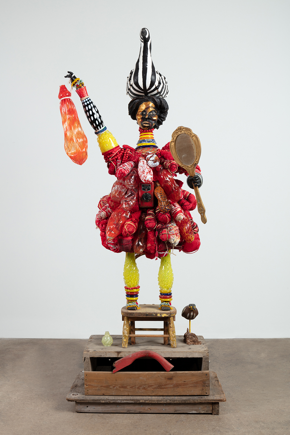 vanessa german, "The Blood & The Animals, The Mirror & The Sky; An ode to the unlanguage-able truth of is-ness", 2017. Mixed media assemblage. 77 ½ x 36 x 35 in. Courtesy of Kasmin Gallery, NYC.