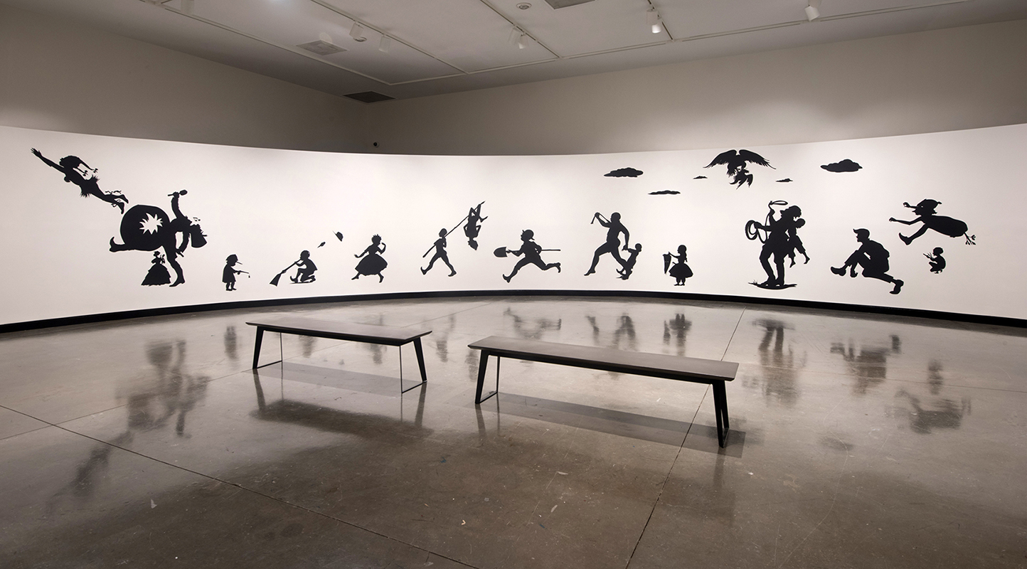 Kara Walker (b. 1969). Virginia’s Lynch Mob, 1998. Cut paper and adhesive wall installation. Installation dimensions variable; approx. 112 x 444 in.Montclair Art Museum. Museum Purchase; Centennial Fund. 2016.9