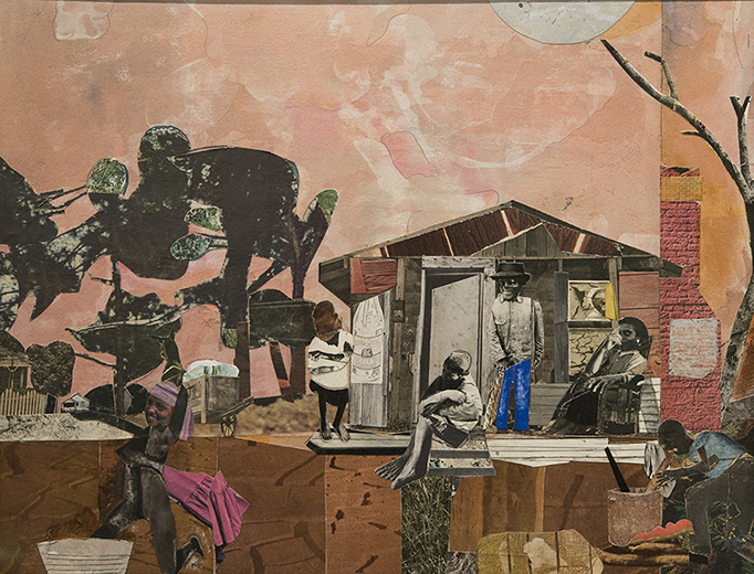 Romare Bearden (1914–1988). Late Afternoon, 1971. Collage and mixed media on board.