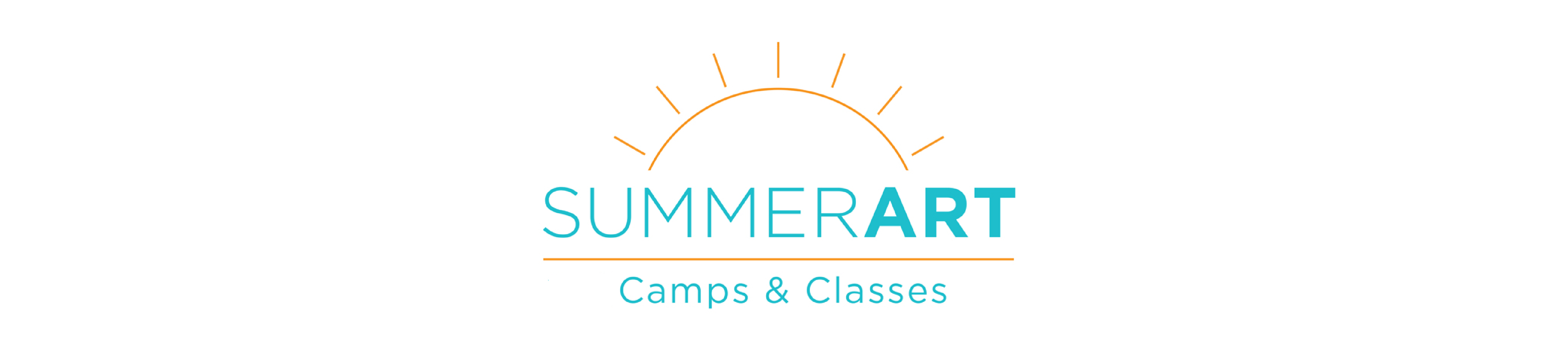 I'm an image! A white, wide rectangle with the SummerART online 2020 logo in the center. The Logo says summerART camps and classes and has a sun outline above it.