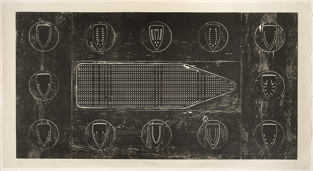 Willie Cole (b. 1955). Stowage, 1997. Woodblock on kozo-shi paper, 56 x 104 in. Ed. 10/16. Gift of Altria Group, Inc., 2006.16