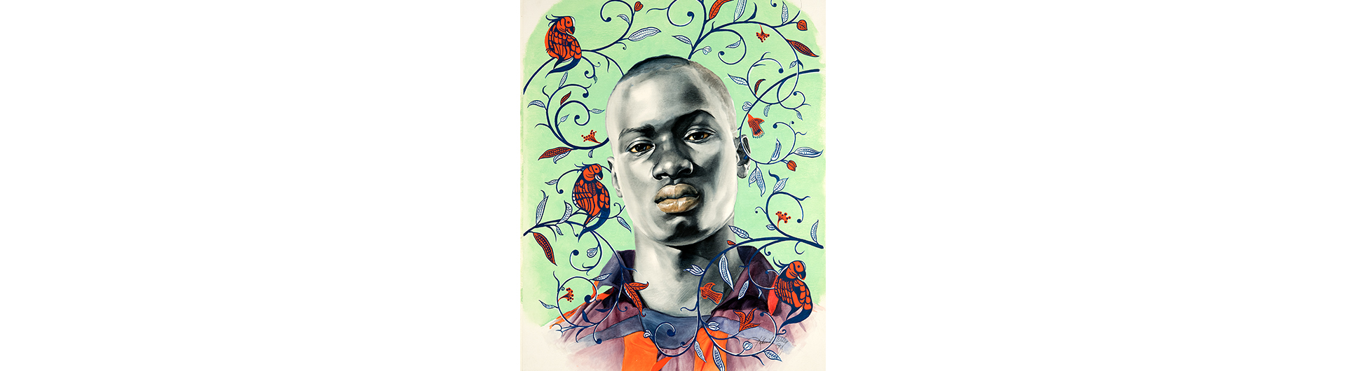 Kehinde Wiley (b. 1977). "Matar Mbaye (Study I)", 2007. Oil wash on paper. Sheet: 30 x 23 in. Museum purchase; Acquisition Fund, 2018.7.