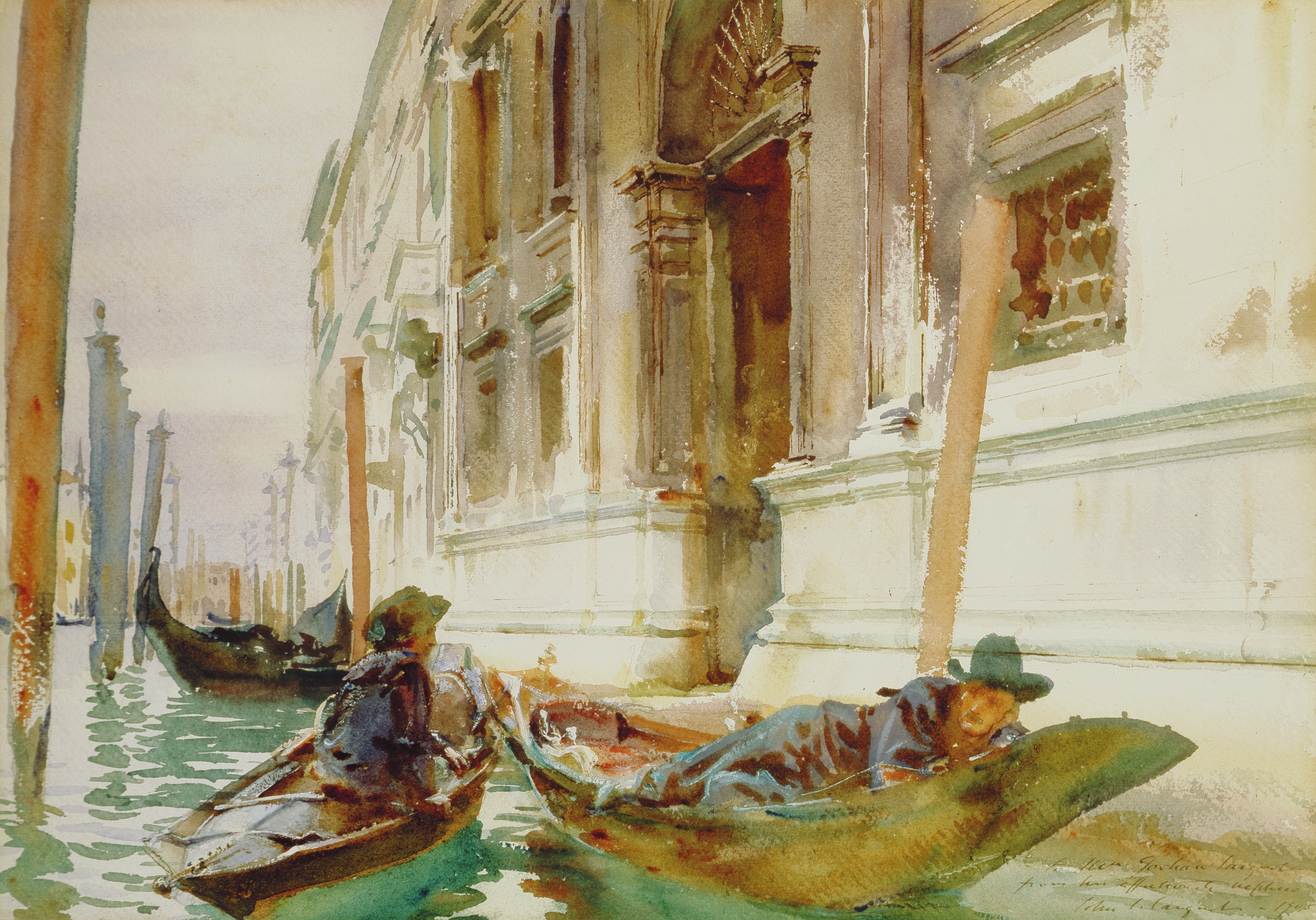 John Singer Sargent (1856 –1925). "Gondolier's Siesta," ca. 1902-03. Watercolor on paper. Carol Vance Wall Collection of American Art.