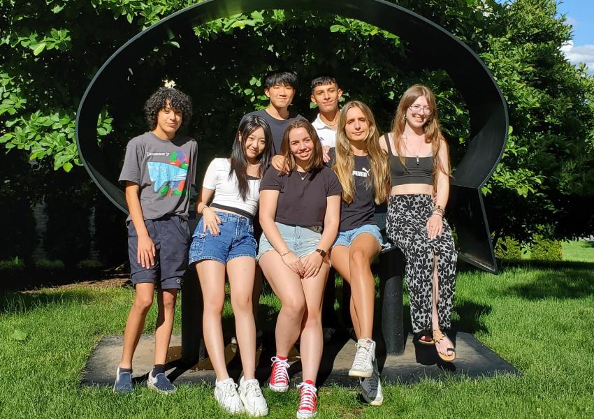 Our 2021 teen interns posing in front of outside sculpture