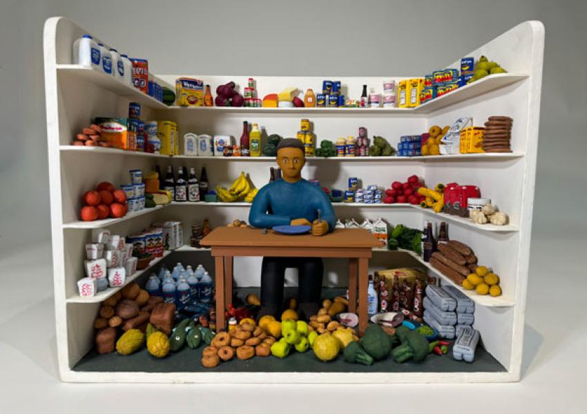 The Food I Eat, 1998; Acrylic on ceramic and wood; 15 x 19 x 12 1⁄2 in. Collection of the artist