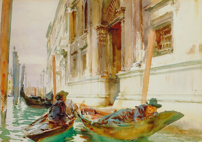 John Singer Sargent (1856 –1925). "Gondolier's Siesta," ca. 1902-03. Watercolor on paper. Carol Vance Wall Collection of American Art.