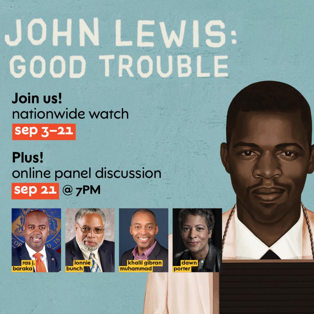 press image of good trouble with headshots of panel participants and text: join us! nationwide watch september 3–22. Plus! online panel discussion septwmbwe 21 at 7 p.m.