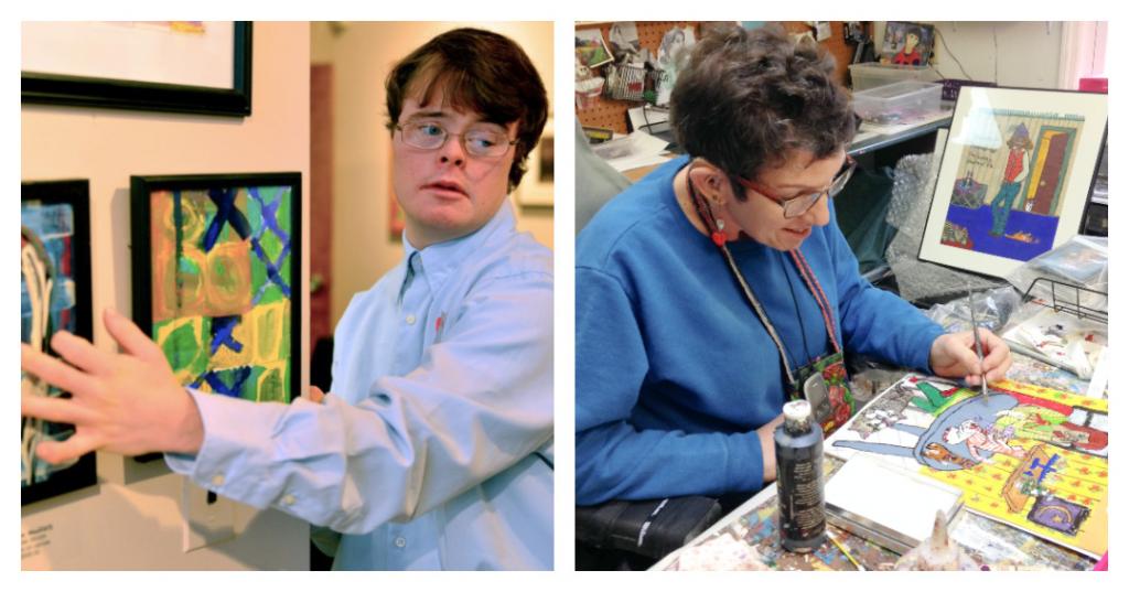 Two photos of artists collaged side by side. 
