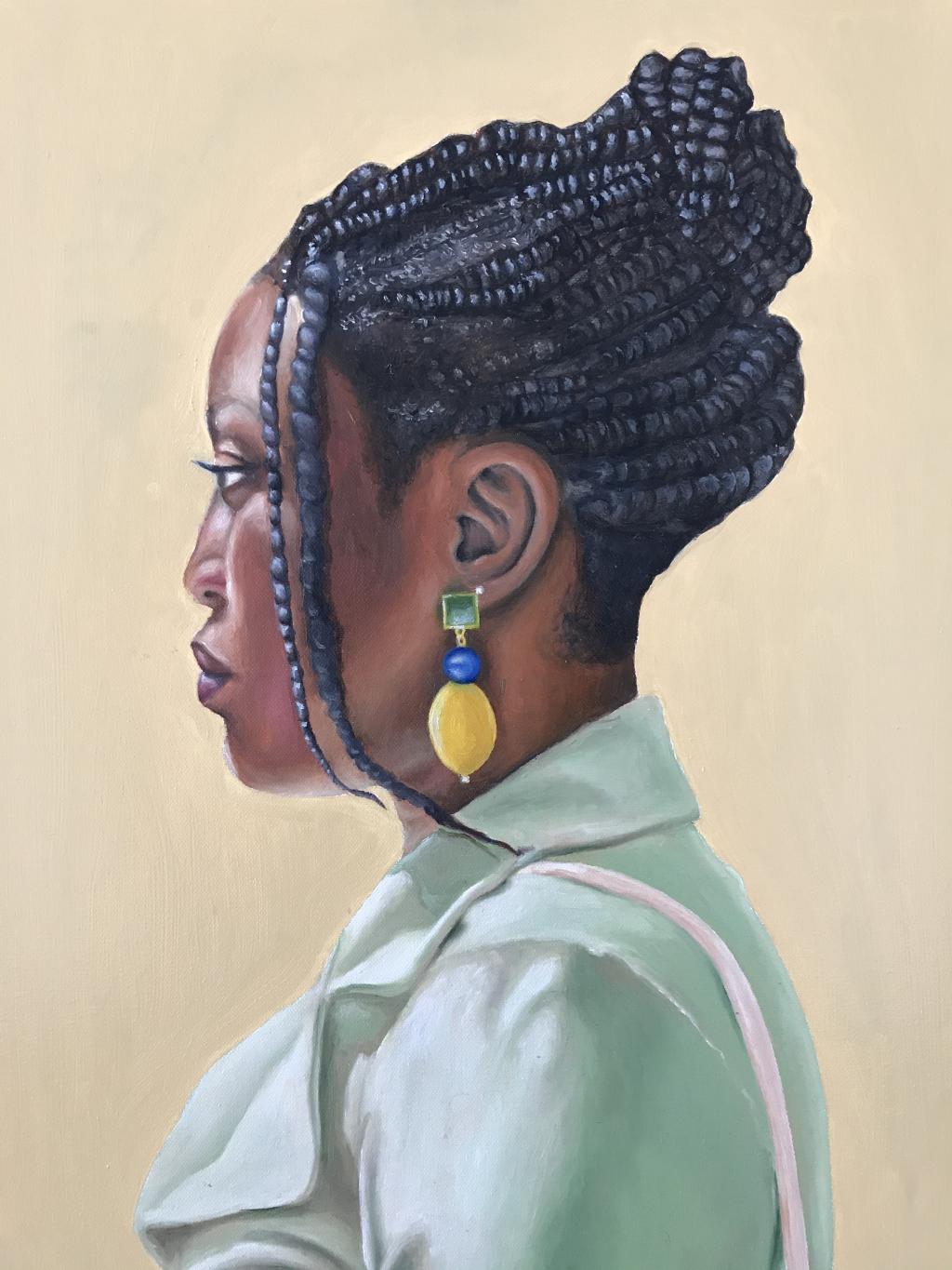A painting by Kirk Maynard of a woman's profile.