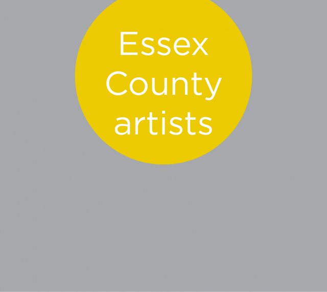 Yellow circle on grey background. Text in circle reads "essex county artists."  