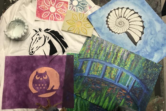 A scattering of art made in the Art for the Nonartists class.