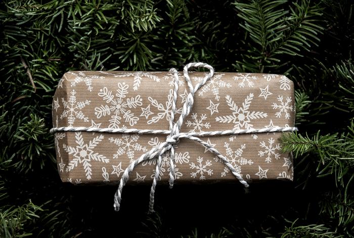 example of snowflake printed holiday wrapping paper