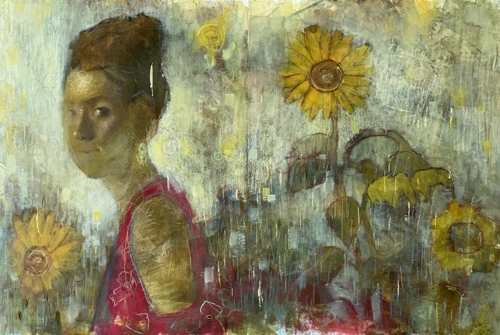 A portrait with flowers added by Julian Tejera.