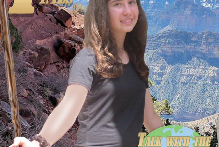 An example of student work: a magazine cover featuring the youngest girl ever to hike the grand canyon.