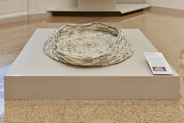 Installation view of "Sharing Platform (New Technologies)" (2018) by Nadia Myre, on view in MAM's exhibition "Interwoven Power: Native Knowledge / Native Art"